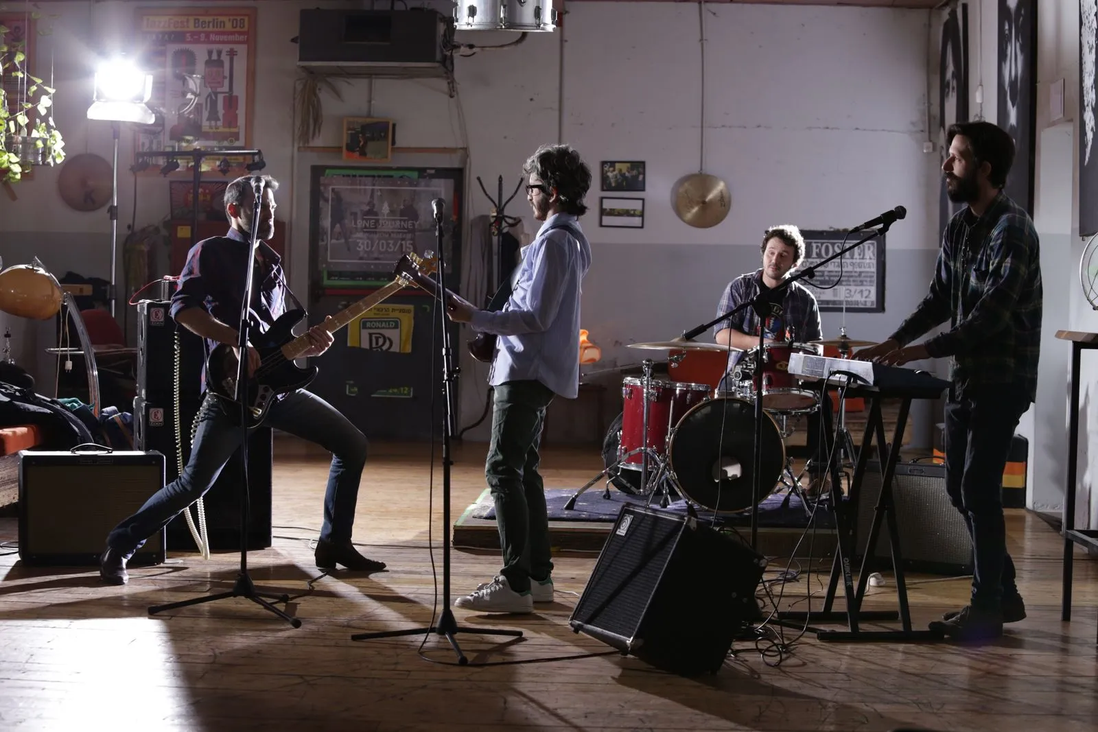 a band rehearsing in a rehearsal studio